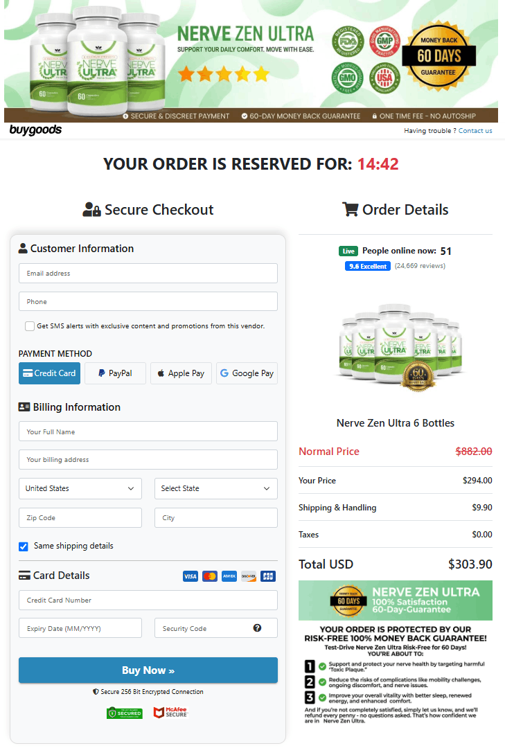 Nerve Zen Ultra order page